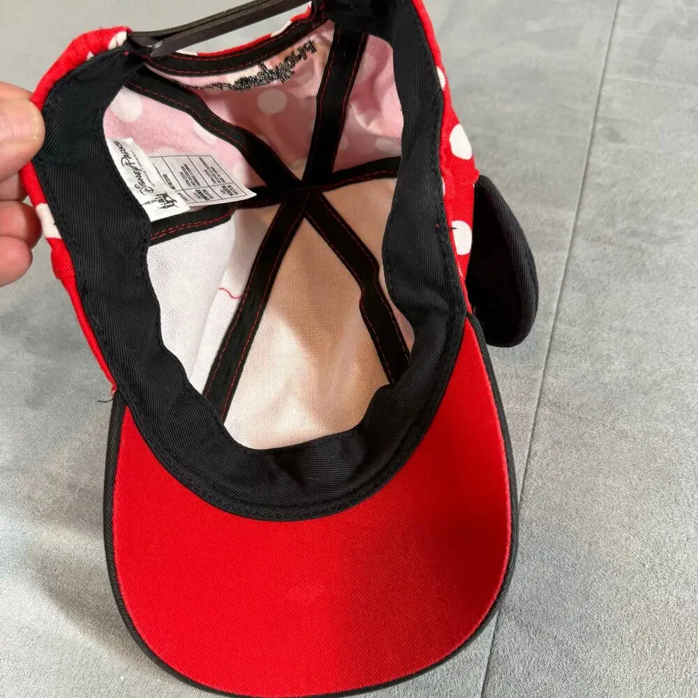 Disney Parks Minnie Mouse Baseball Cap Hat Red Polka Dot Ears Kids Youth